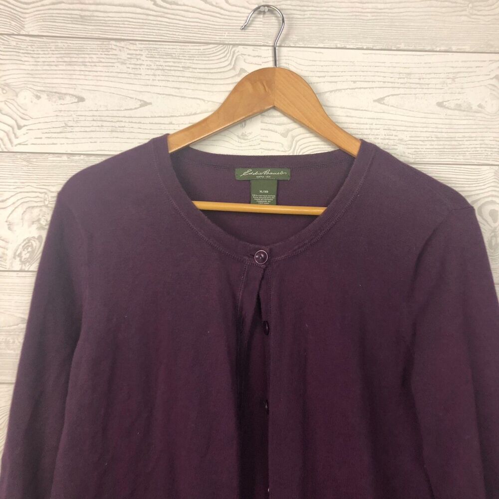 Eddie Bauer Women's XL Button Front Cardigan Sweater 3/4 Sleeve Cotton Blend - Picture 2 of 4